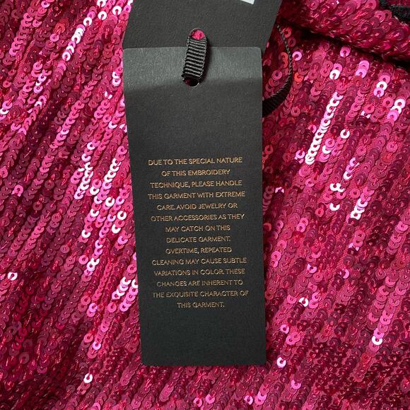 NWT Dundas Pink Sequin Mini Dress Lace Hem 40 - Picture 9 of 13